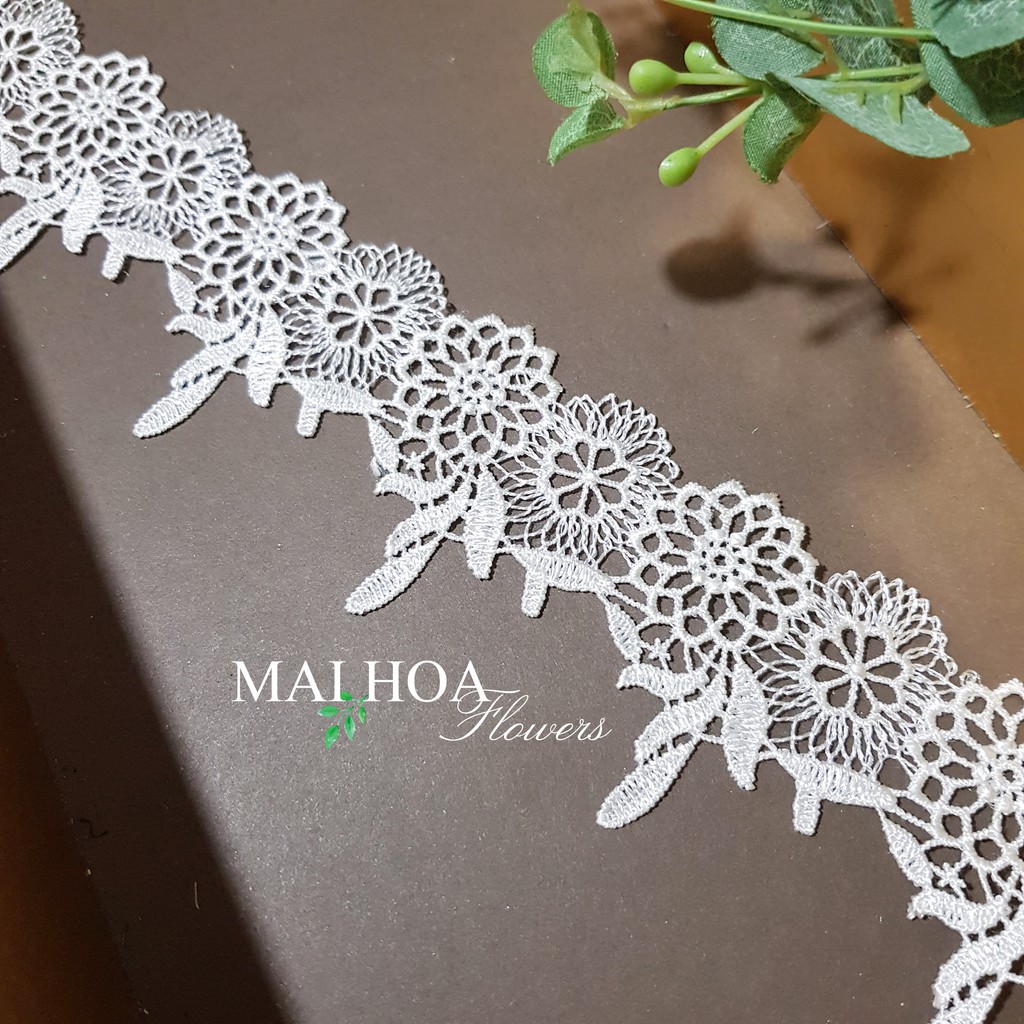 RC25 Cuộn 13 mét dây ren thêu hoa ren viền váy áo ren chỉ trắng Maihoaflower