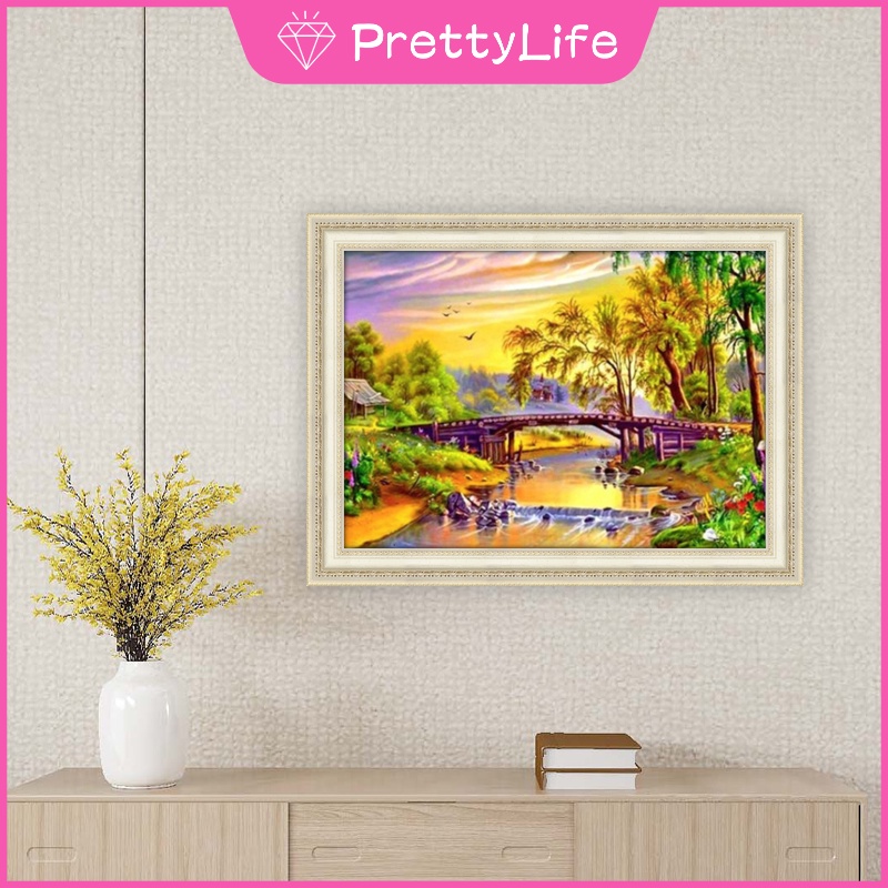 Bộ tranh đính đá 5D tự làm hình phong cảnh cây cối 40x30cm trang trí nhà cửa