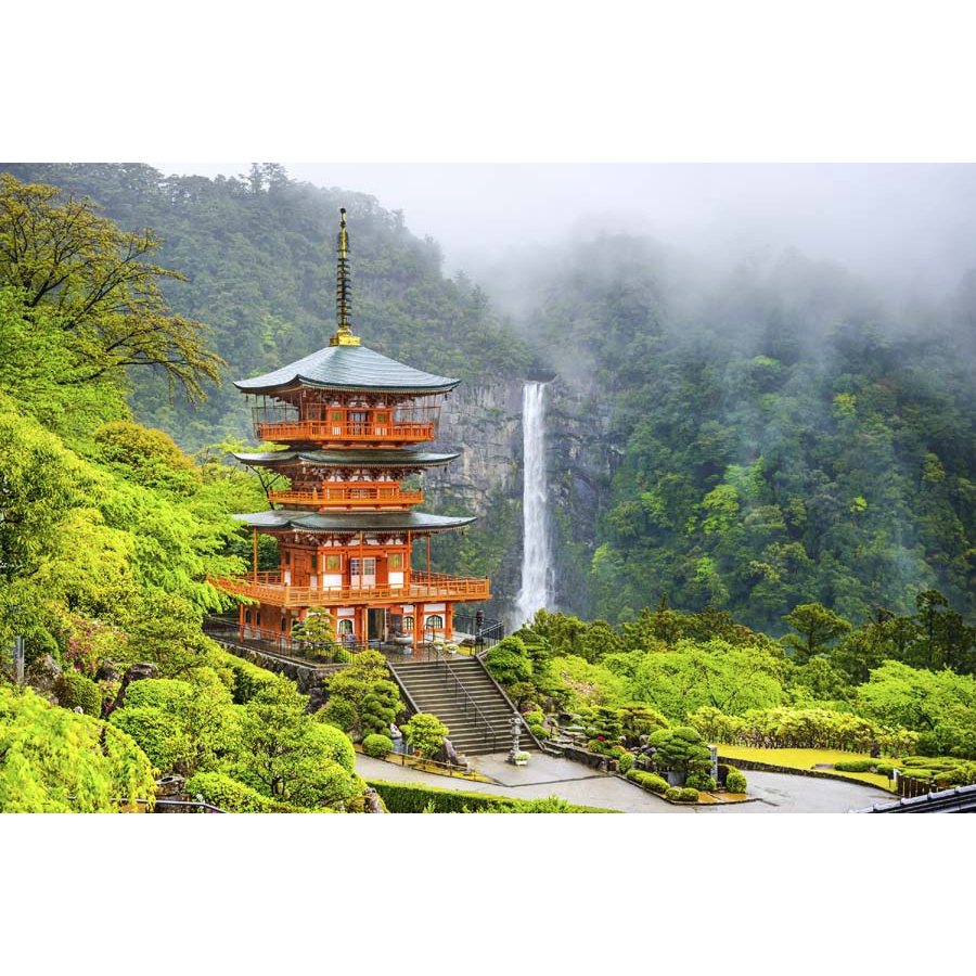 Tranh 3d thác nước chảy trong lành và những núi đá bao quanh.