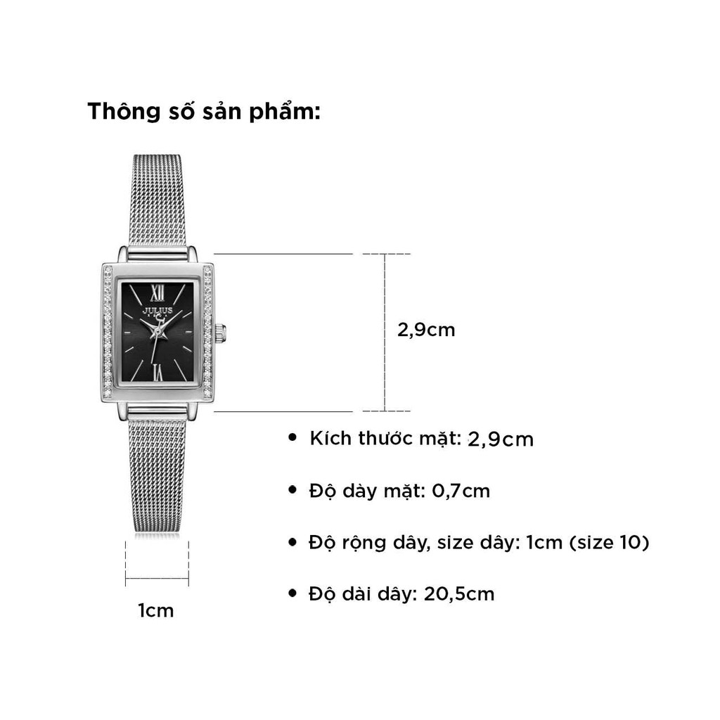 Đồng Hồ Nữ JA-1226A Julius Hàn Quốc Dây Thép (Bạc)