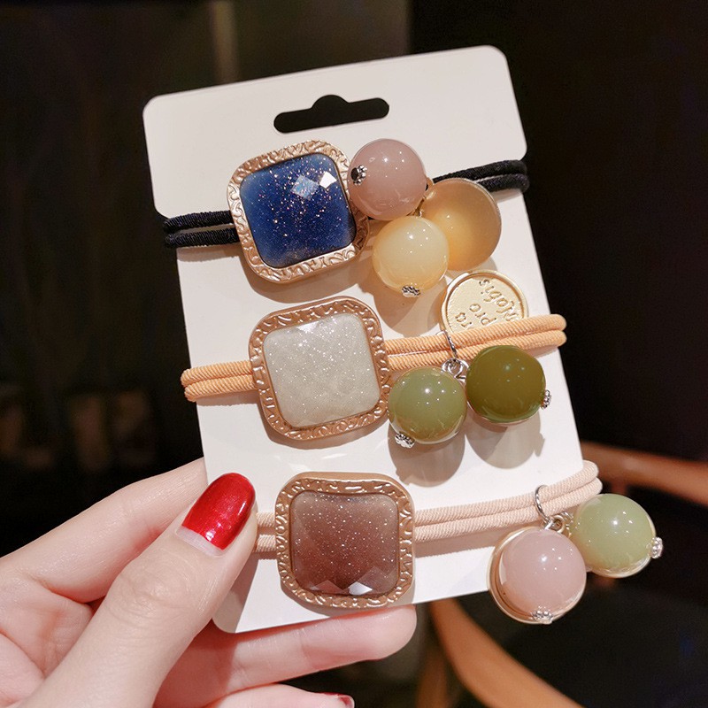 ✨In stock✨ Summer new style elastic hair band Dongdaemun Korea head rope female temperament starry sky jelly bead hair ornaments thick rubber band temperament hair rope