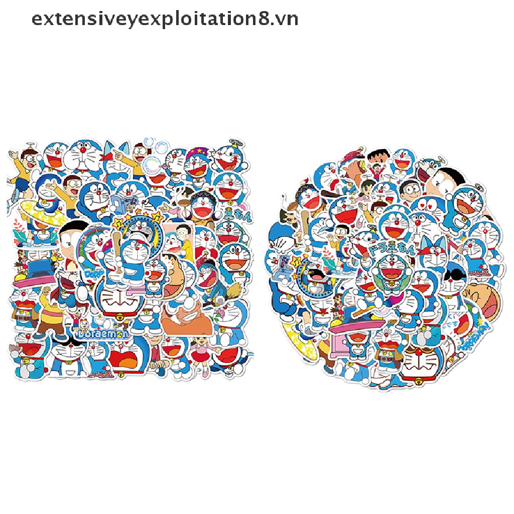 Bộ 50 Miếng Dán Hình Doraemon Trang Trí Xe Hơi / Laptop / Vali / Ván Trượt / Xe Máy