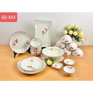 Combo bộ bát đĩa men kem sứ Bát Tràng.