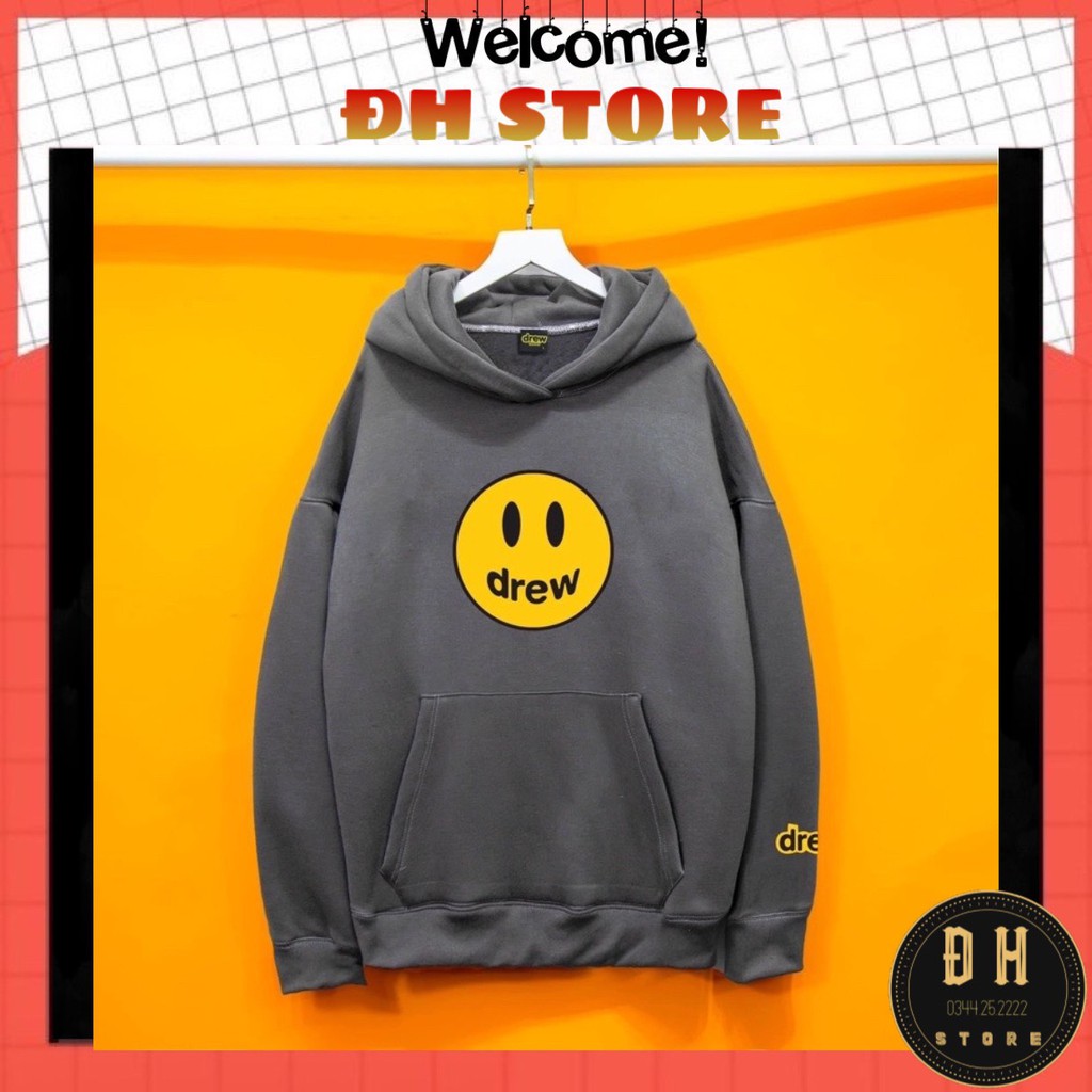 Áo Hoodie Drew House Mặt Cười Mũ 2 Lớp, Áo Nỉ Bông Hoodie Unisex Nam Nữ