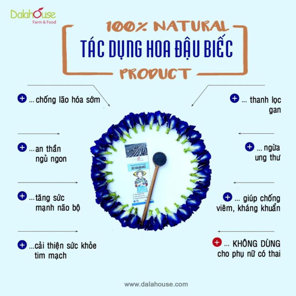 [SẢN PHẨM XANH] Bột Hoa Đậu Biếc Sấy Lạnh Dalashouse Nguyên Chất Chống Lão Hóa Sớm - Nguyên Liệu Nấu Ăn.