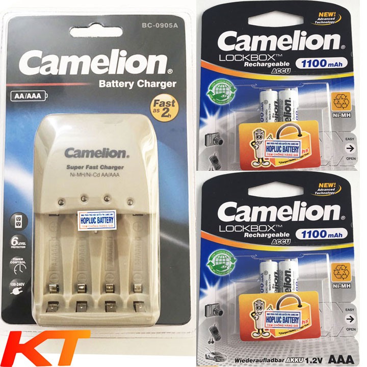 bộ sạc nhanh 2 giờ, tự ngắt Camelion BC-0905A kèm 4 viên pin AAA 1100mah