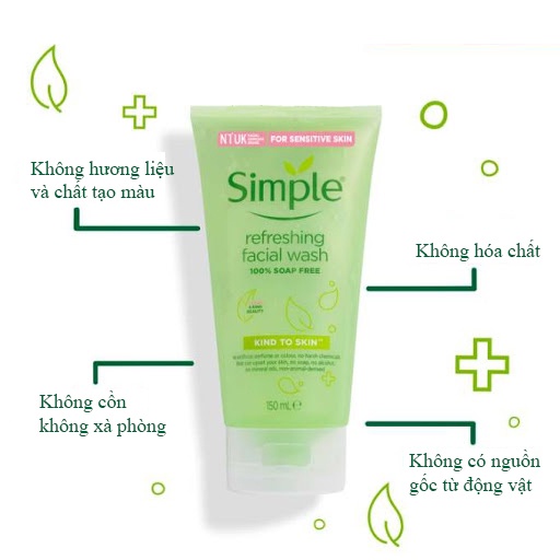 Sữa Rửa Mặt Simple Gel Kind To Skin Refreshing Facial Wash Gel dịu nhẹ dành cho mọi loại da 150ml