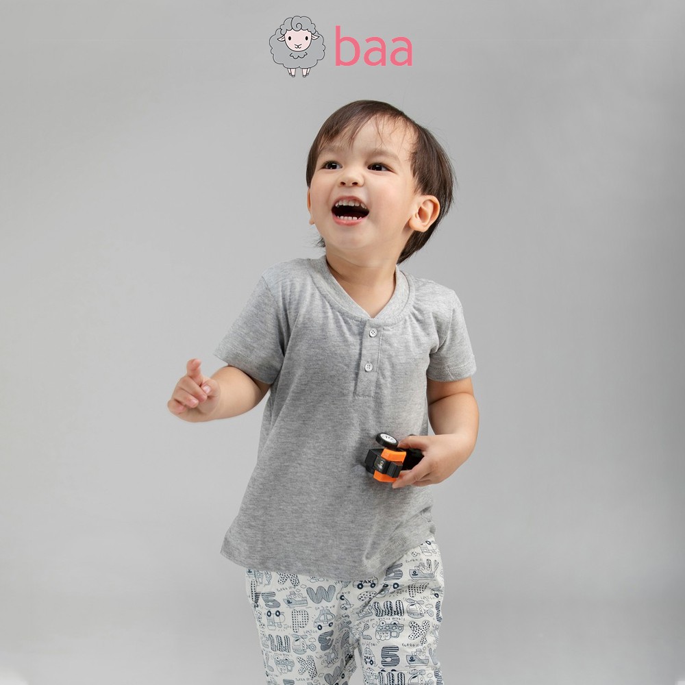 Áo thun cổ trụ bé trai BAA BABY ngắn tay trơn đơn giản cho trẻ từ 9 tháng đến 5 tuổi - BT-AT05N