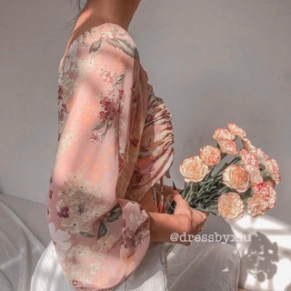 Áo Croptop Tay Dài Trắng/Hồng Hoa Bo Eo & Tay [ ẢNH THẬT CHỦ SHOP TỰ CHỤP ]