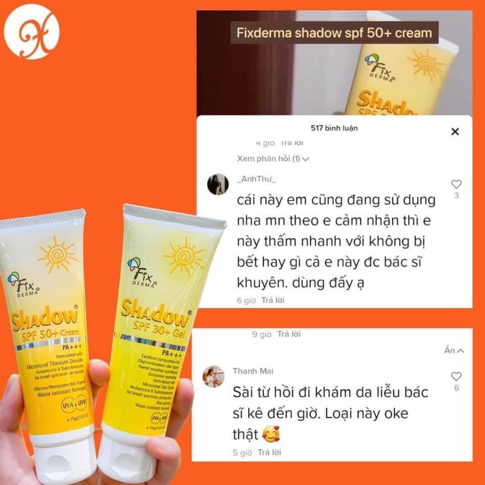 [CHÍNH HÃNG] Kem chống nắng Fixderma Shadow SPF50+ 75gr chống nắng phổ rộng cho da dầu mụn nhạy cảm