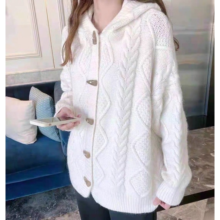 Áo Khoác len Cadigan bo tay có mũ cúc cách điệu | BigBuy360 - bigbuy360.vn