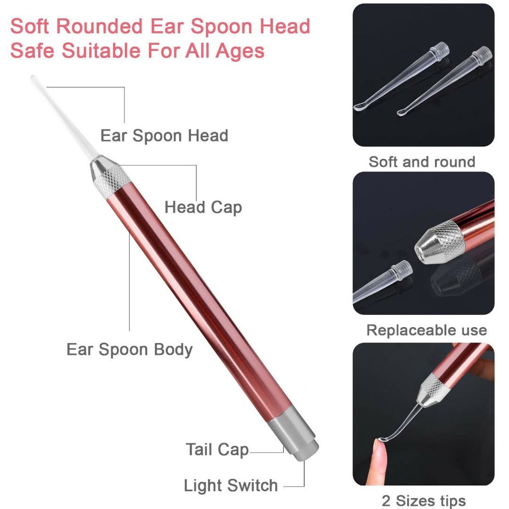 Bộ 7 Lấy Ráy Tai Có Đèn LED Bằng Thép Không Gỉ Màu Vàng Hồng Chất Lượng Cao [ FULLBOX ] Tặng Kèm 2 Pin AAA + 1 Móc Khóa | BigBuy360 - bigbuy360.vn