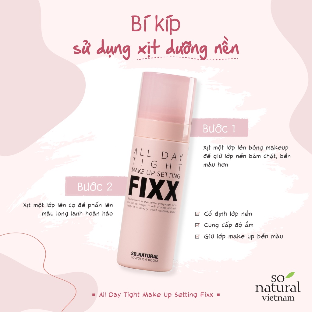 XỊT KHOÁ NỀN TRANG ĐIỂM ALL DAY TIGHT MAKE UP SETTING FIXX GIỮ LỚP MAKE UP BỀN MÀU, HÚT DẦU I SO'NATURAL CHÍNH HÃNG | BigBuy360 - bigbuy360.vn