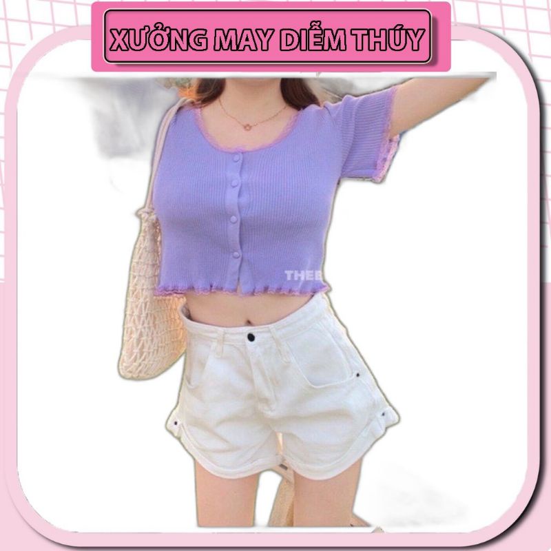 Áo Thun Gân Tay Ngắn Phối Ren Hở Bụng Sexy AO15