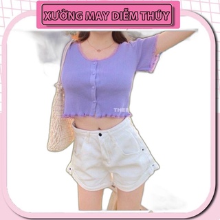 Áo thun gân tay ngắn phối ren hở bụng sexy ao15