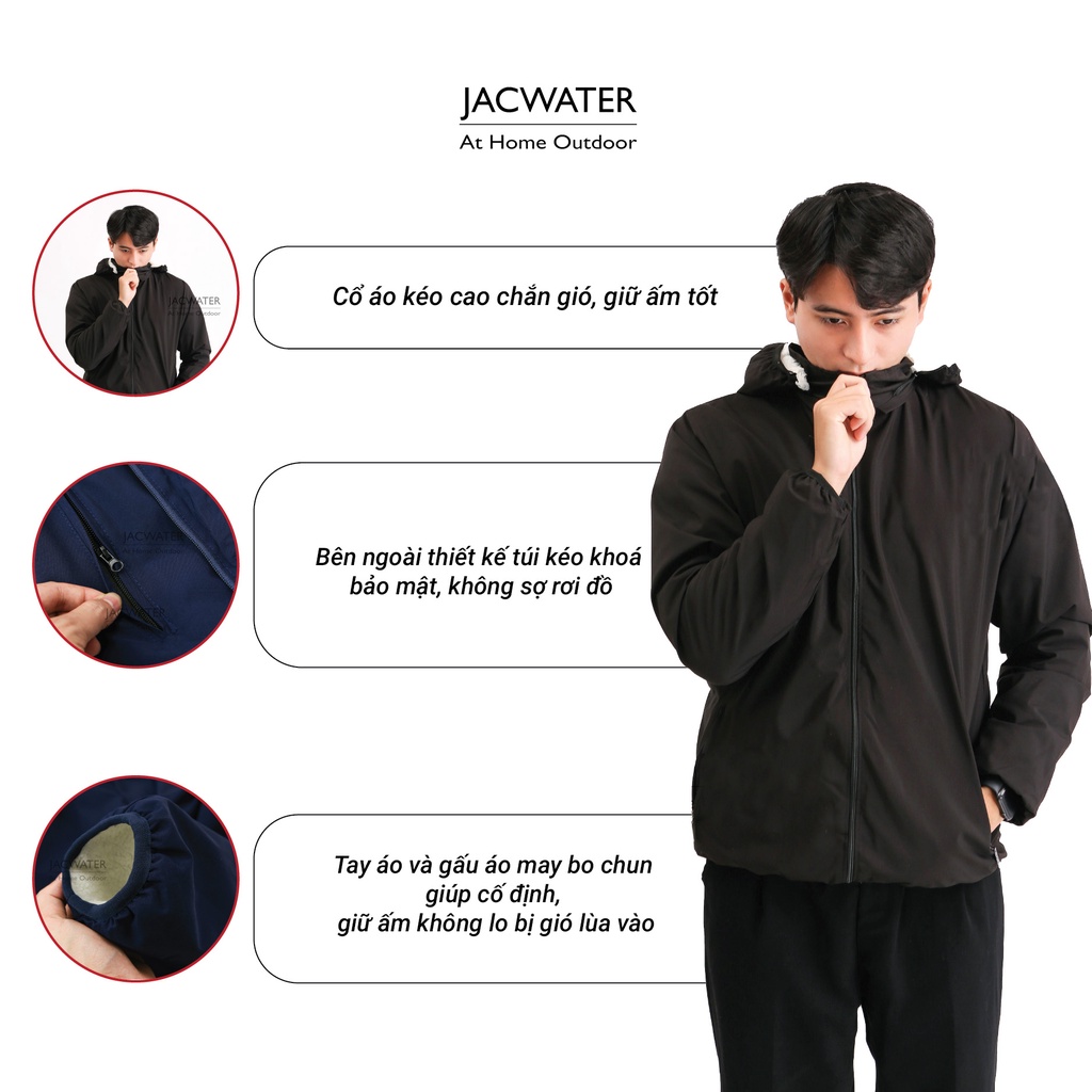 Áo khoác gió lót lông mềm nữ nam form rộng mùa đông chống nước cản bụi JACWATER V480