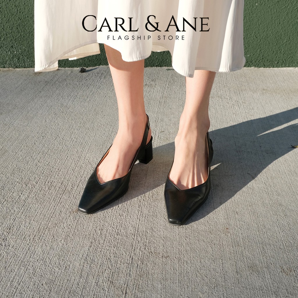 Carl &amp; Ane- Giày cao gót bít mũi phối dây kiểu dáng Hàn Quốc cao 5cm màu nude _ CL015