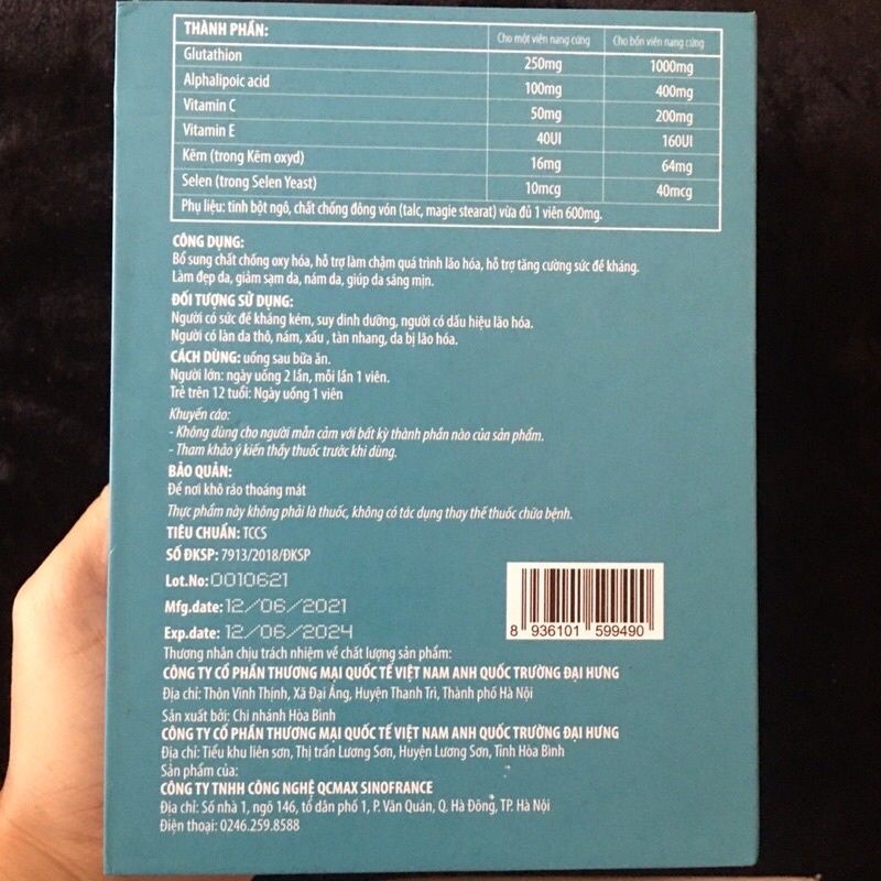 Viên uống trắng da Glutathione 1000mg Dr.Skincare