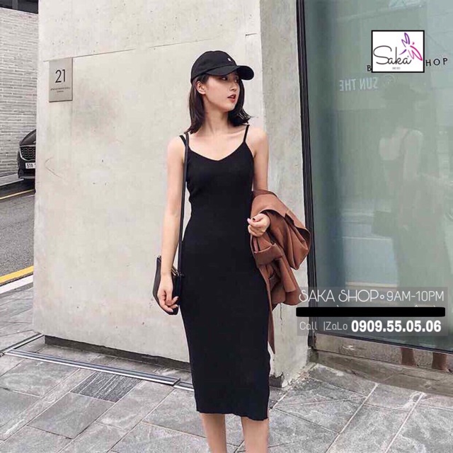 Đầm body 2 dây thun gân đẹp ôm sát người , đầm body nữ