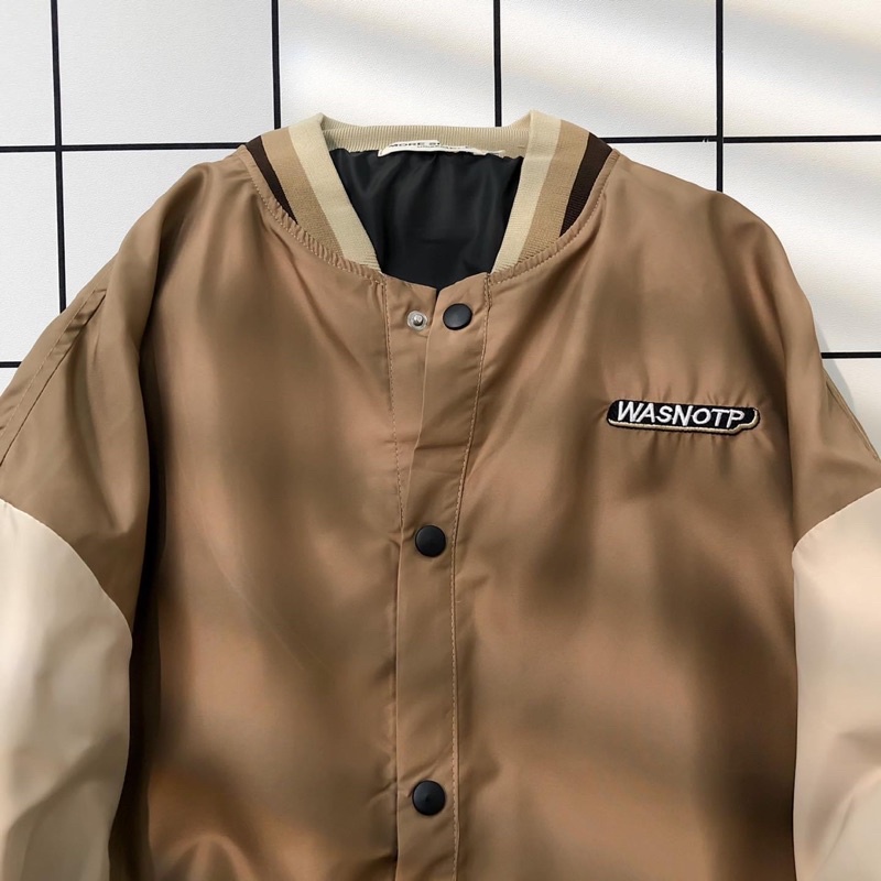 Áo Khoác Bomber Unisex WAS Form Rộng màu ĐEN/NÂU Vải Dù 2 Lớp Dày Dặn - Form Nam Nữ Unisex 🖤