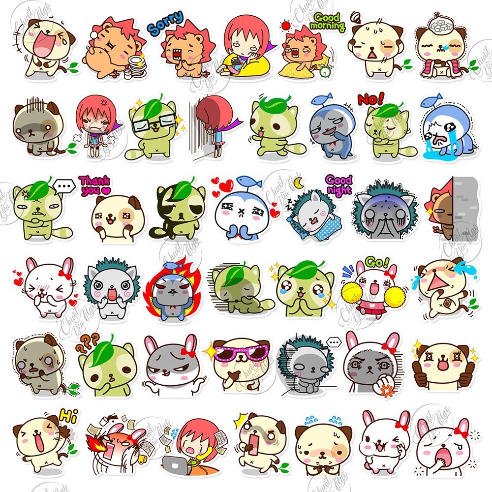 Combo 25/44 sticker không trùng chủ đề chú Chó Trúc và Những Người Bạn pandadog cực dễ thương
