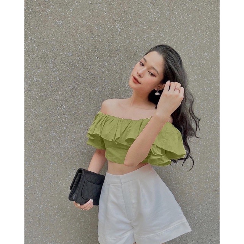 Áo Trễ Vai Xanh Hồng (Hình Thật ) Áo Trễ Vai Mùa Hè 2023