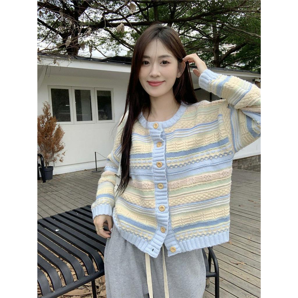 MURIOKI Áo Khoác cardigan Dệt Kim Tay Dài Kẻ Sọc Mềm Mại Thời Trang Mùa Thu 2023 Cho Nữ