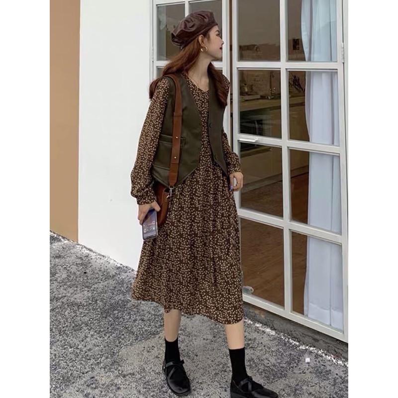 Váy hoa nhí vintage mix gile da