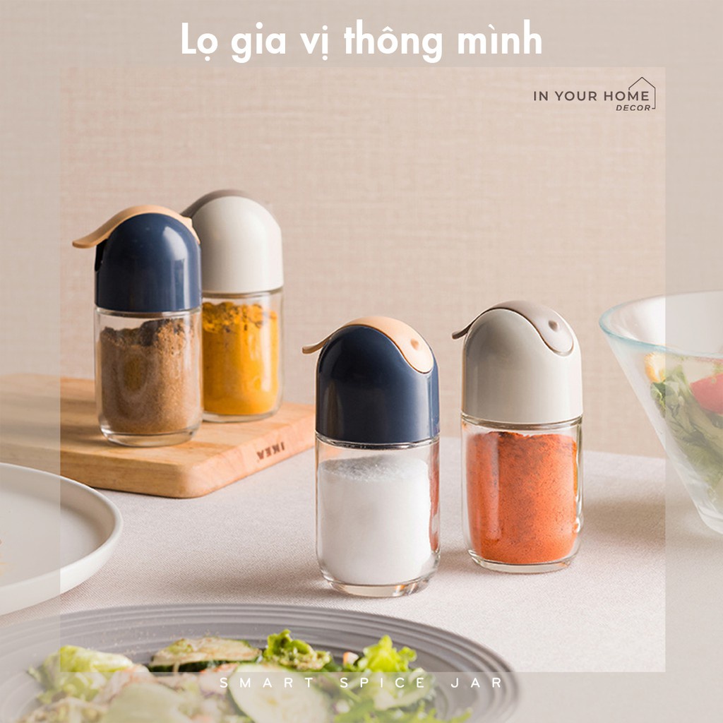 Lọ đựng gia vị hủ đựng tiêu muối chống ẩm thủy tinh nắp bật tự động