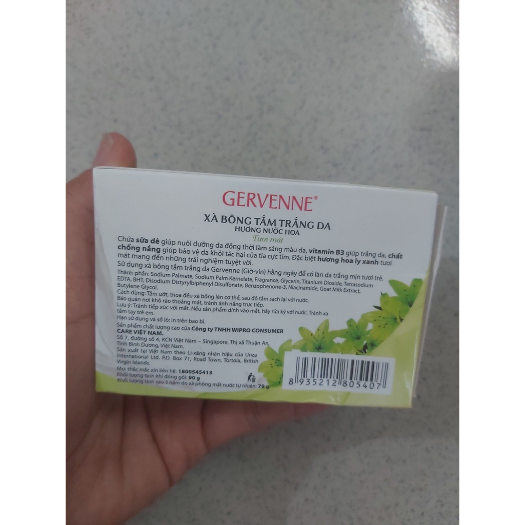 Gervenne - xà bông tắm hương lyly xanh cục 90g