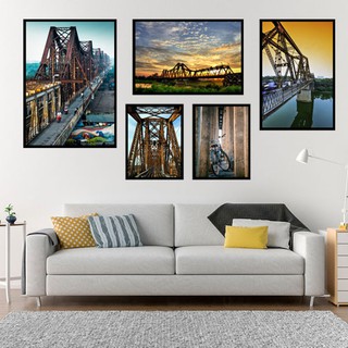 Bộ tranh hà nội cầu Long Biên (1 tranh 50x70cm. 2 tranh 40x60cm. 2 tranh 30x40cm)