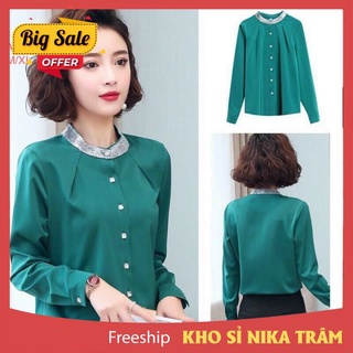 Áo sơ mi công sở nữ kiểu hàn quốc tay dài thanh lịch sang trọng size m l xl xxl