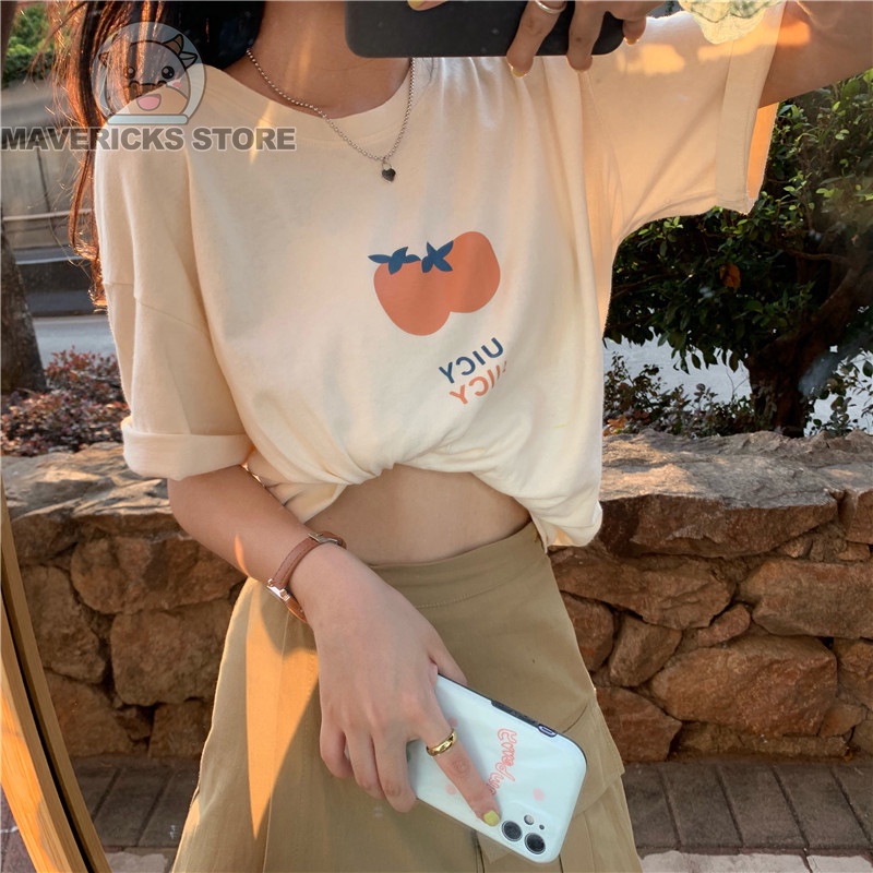 Áo Thun Tay Ngắn Dáng Rộng In Hình Quả Cam Dễ Thương Phong Cách Hàn Quốc Thời Trang Mùa Hè Cho Nữ