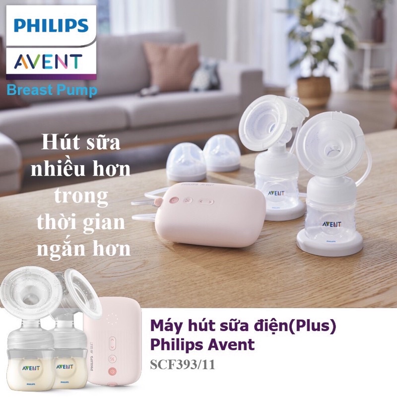 Máy hút sữa điện đôi Philips Avent Eureka SCF393/11 (dùng điện)