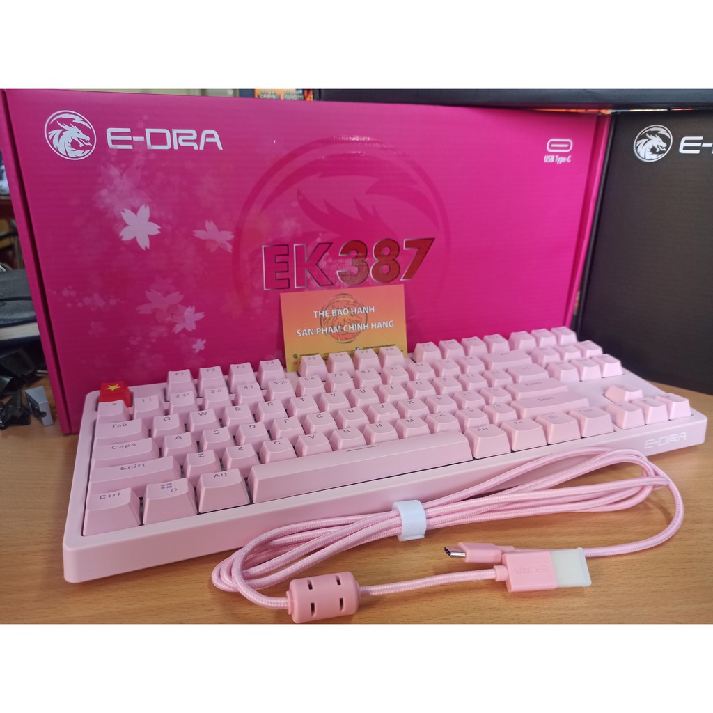 Bàn phím cơ E-Dra EK387 Dream Pink màu hồng cực chất, Huano Switch 2021, cable Type C tháo rời - Hàng chính hãng