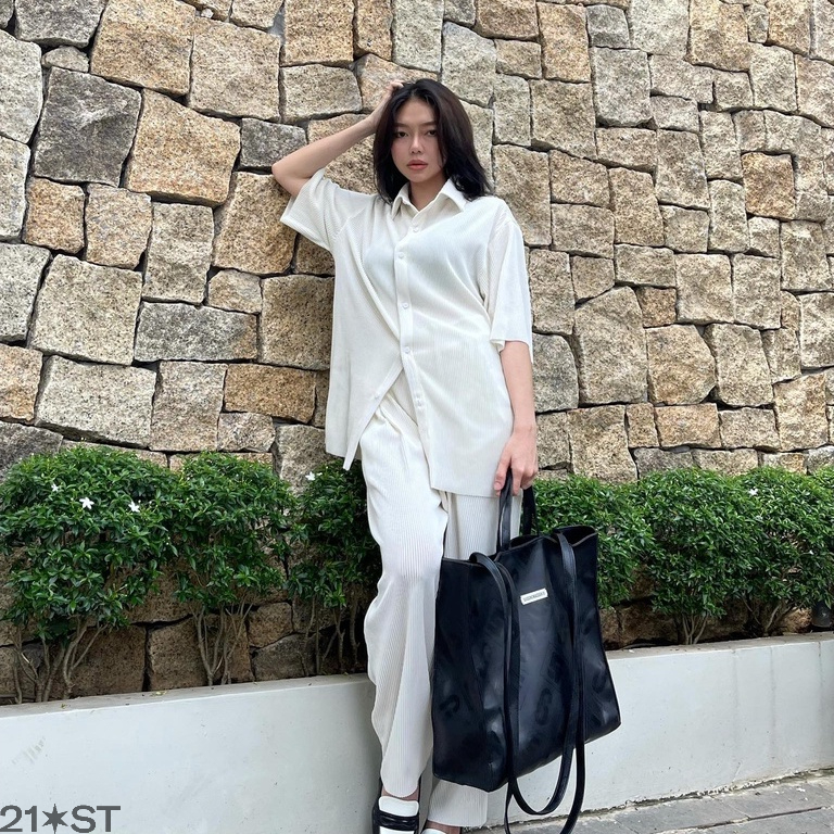Áo sơmi thun hiệu ứng xếp ly 3 màu 21ST URBAN Comfy Pleated Shirt