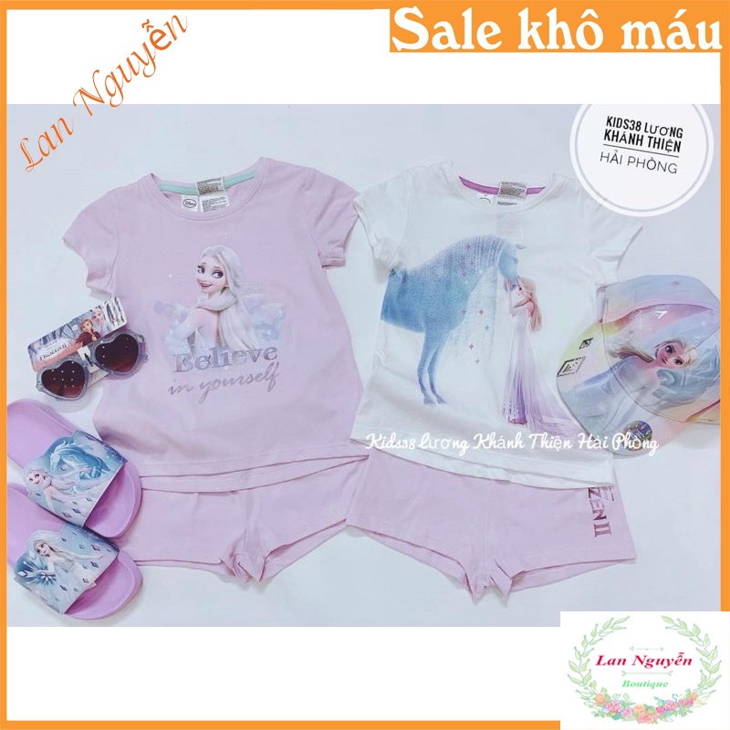 Bán sỉ Sét Cotton quần đùi hình Elsa 2 màu tím trắng cho bé gái