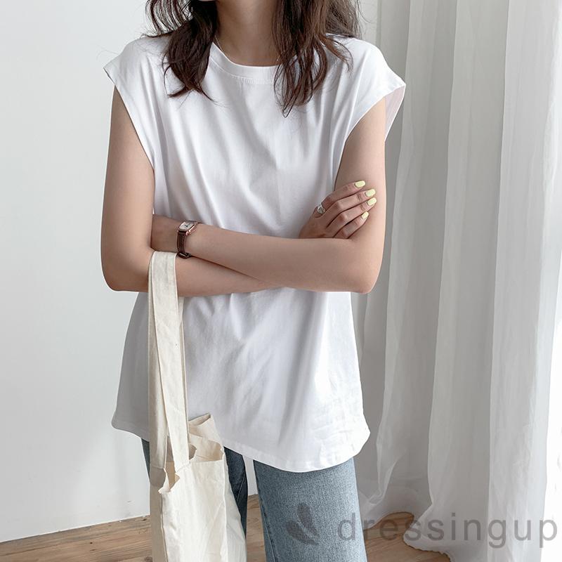 DRE-Women Summer Tank Tops, Solid Color Round-Neck Sleeveless Casual Tank Tops