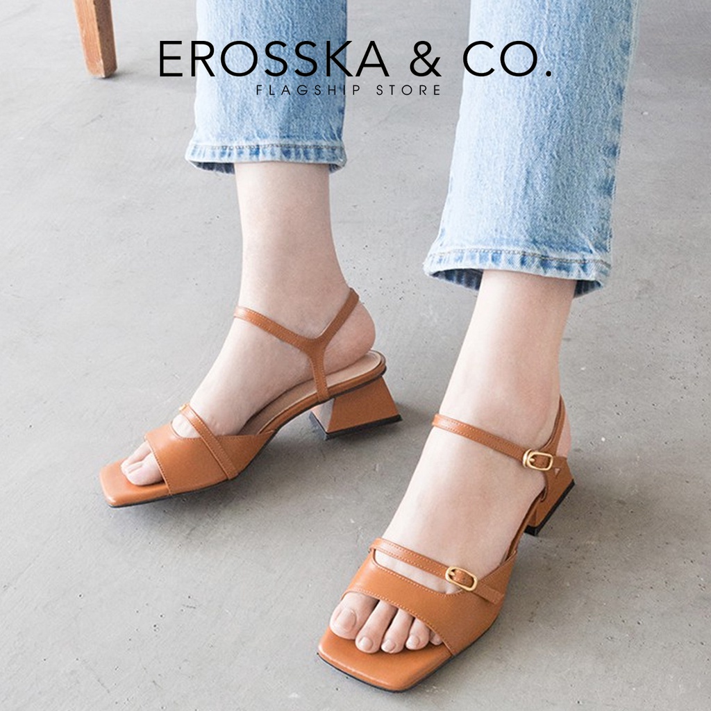 [Mã WABRTL3 -10% đơn 250K]Erosska - Giày sandal cao gót quai ngang đính móc khóa cao 5cm màu nude - EB038
