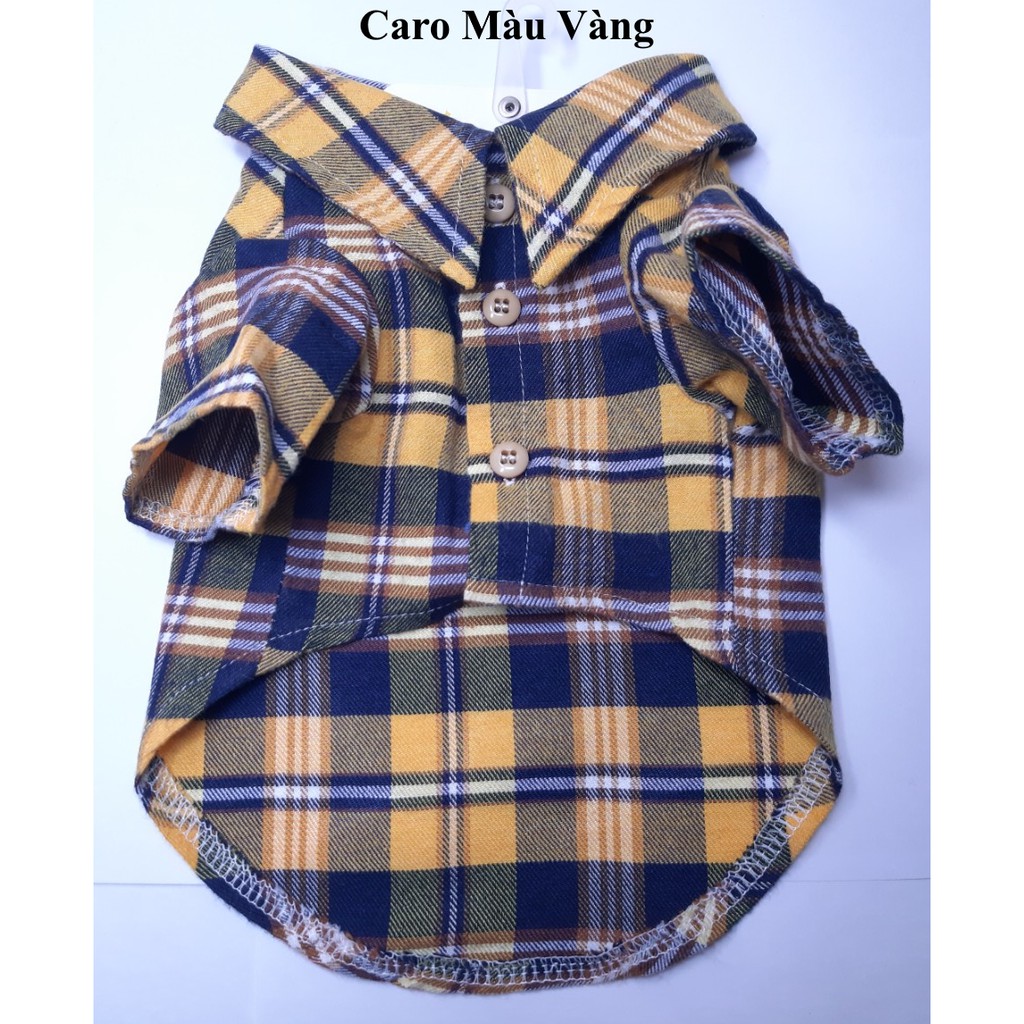 ÁO SƠ MI CHO THÚ CƯNG CHÓ MÈO In caro Thêu số 96 Chất liệu cotton mềm mại cao cấp