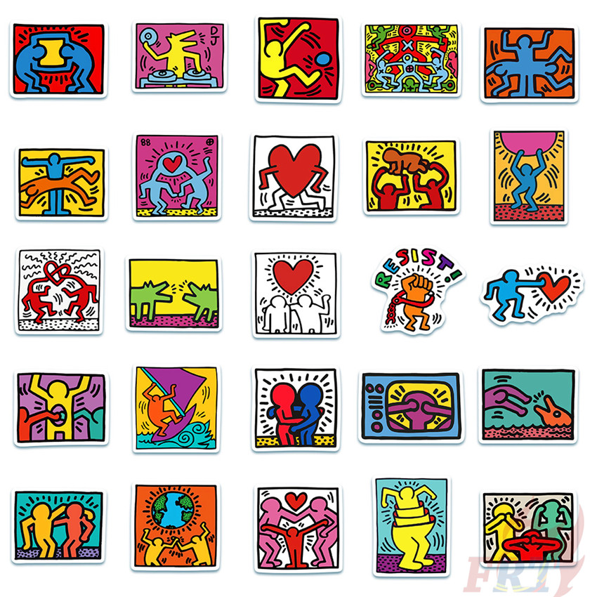 Set 50 nhãn dán trang trí họa tiết Keith Haring Series 02 độc đáo
