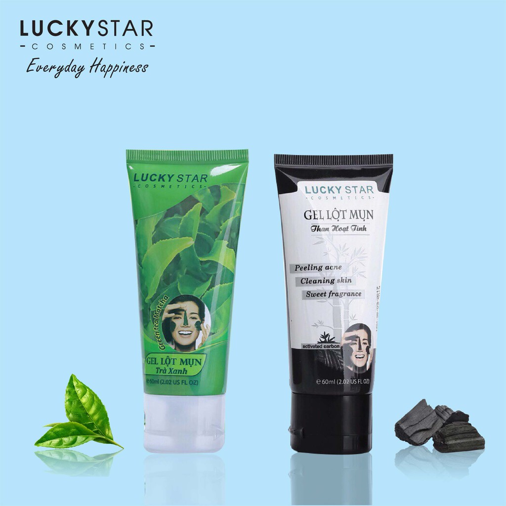 Combo 2 Gel Lôt Mun Trà Xanh và Than Hoạt Tính Lucky Star 60gr (tuýp)