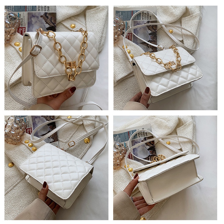 Túi Đeo JASMIN NOIR Chéo Dáng Vuông Nhỏ Họa Tiết Sọc Caro Phối Dây Xích Thời Trang Trẻ Trung Cho Nữ