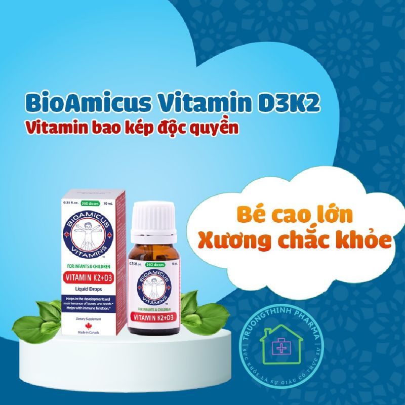 BIOAMICUS D3K2 Vitamin K2 + D3 bao kép độc quyền giúp trẻ hấp thu Canxi tối đa, ngủ ngon, sâu giấc