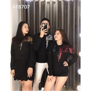 áo thun tay dài cánh chim đính cườm AT8707(cặp đôi Nam-Nữ)ĐỎ,form body đẹp,họa tiết đính cườm cánh chim,vãi mền thỏa mái
