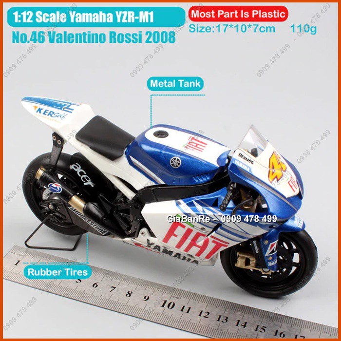 Xe Mô Hình Yamaha M1 Gp Fiat - No46 - Rossie Newray - Tỉ Lệ 1:12 - 8739 - Không Hộp Giấy