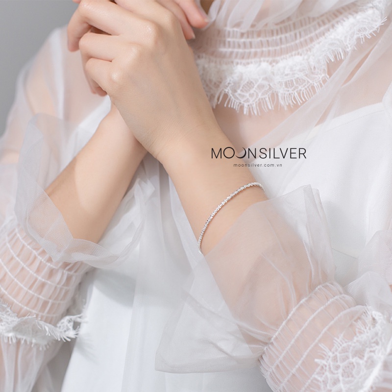 Lắc tay bạc lấp lánh Moonsilver, vòng tay bạc nữ thiết kế đơn giản bling bling
