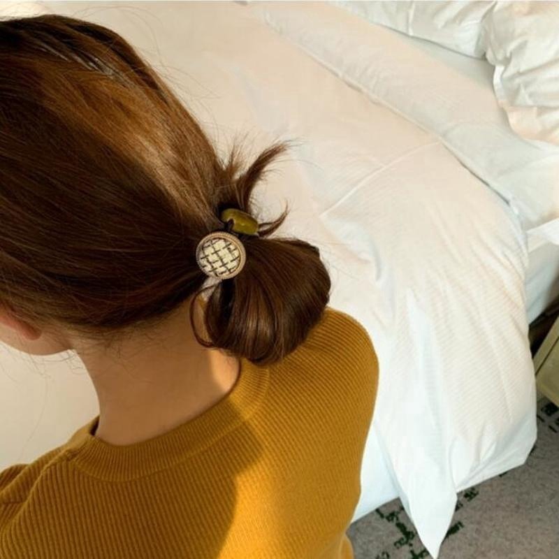 Dây Cột Tóc Cao Su Co Giãn Cao In Họa Tiết Hình Học / Nút Tròn Phong Cách Hàn Quốc Cổ Điển Cho Nữ
