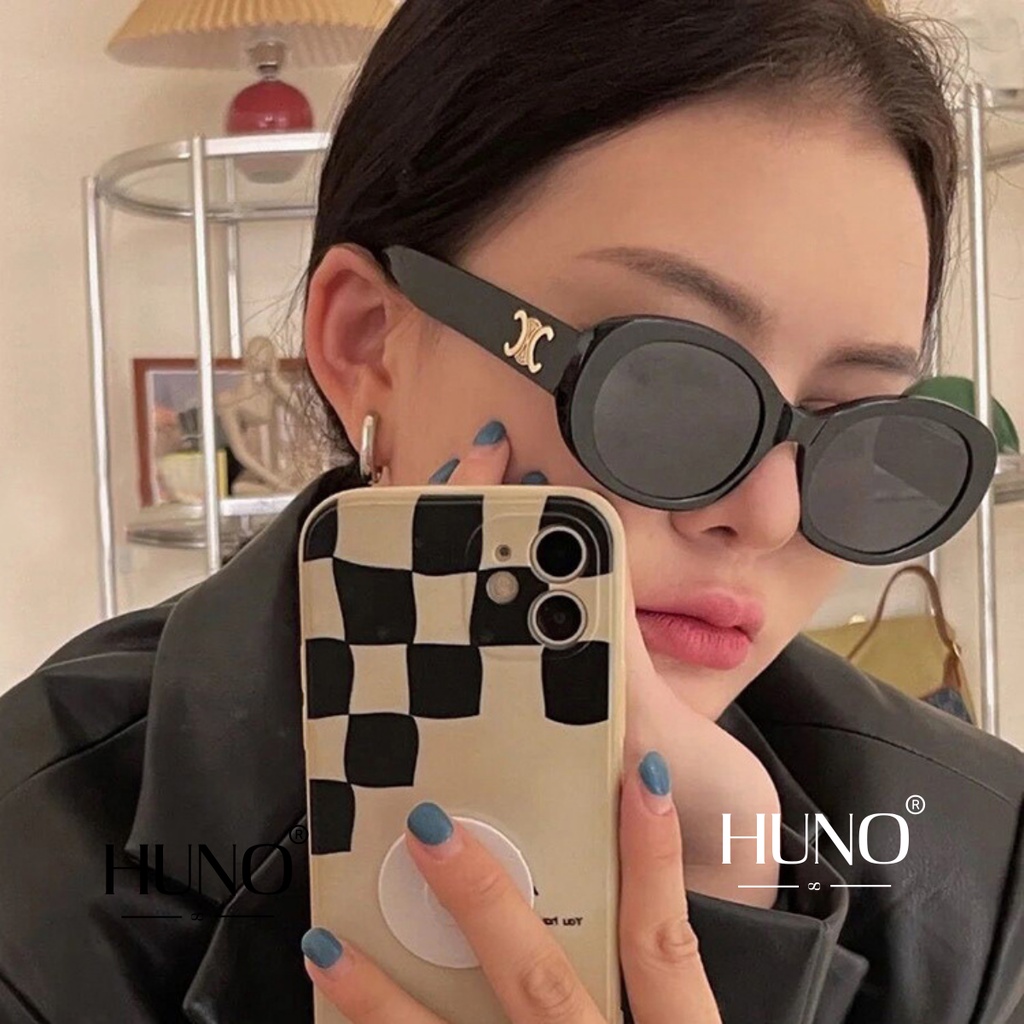 Kính râm nữ HUNO thiết kế mắt kính bằng nhựa cao cấp độc la, cá tính - KR63