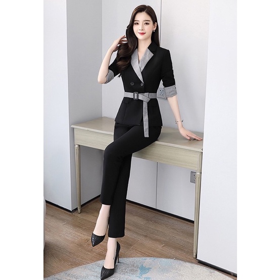 Set  bộ vest big size cao cấp kèm thắt lưng caro size M L Xl 2Xl